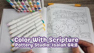 Relaxing Christian Coloring Page Pottery Studio Scene from Cozy Blessings