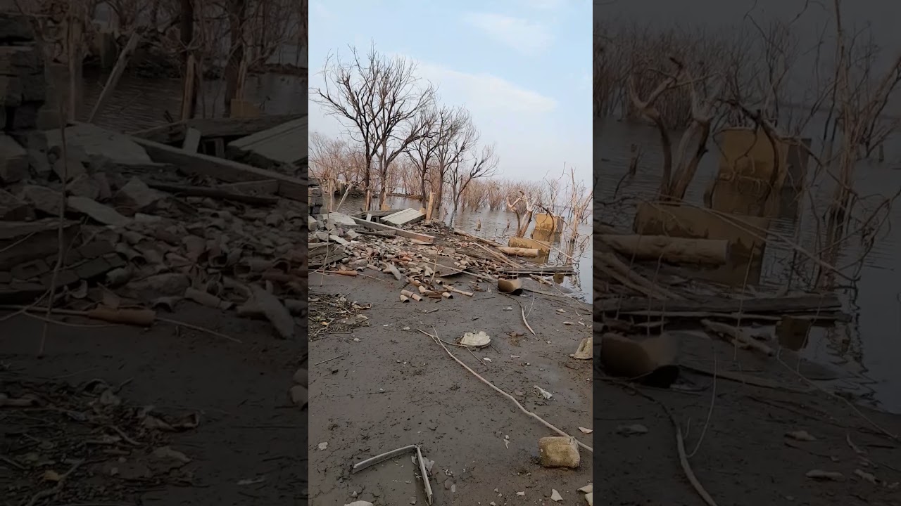 old demolishing dam and houses 
