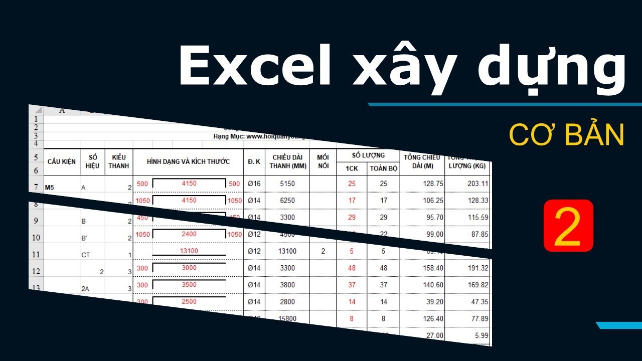 Học Excel căn bản Xây dựng phần 2