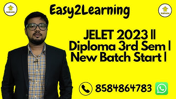 JELET 2023 & Diploma 3rd Semester Admission |