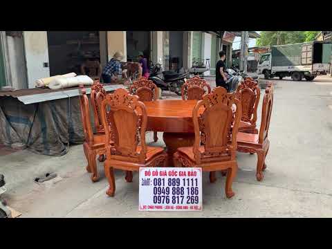 Video Hàng đăt,bộ bàn ăn tròn nguyên khối mặt liền tấm gỗ gõ... - youtube