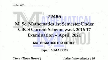 MDU MSc Mathematics Previous Year Paper 2021 Mathematical Statistics | Mathematical Manoj |
