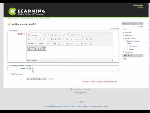 How to create a Label in HCT E-learning Portal (Moodle2.6)