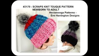 KNITTED TOUQUE Hat PATTERN, Scraps hat,  newborn to adult, #2179