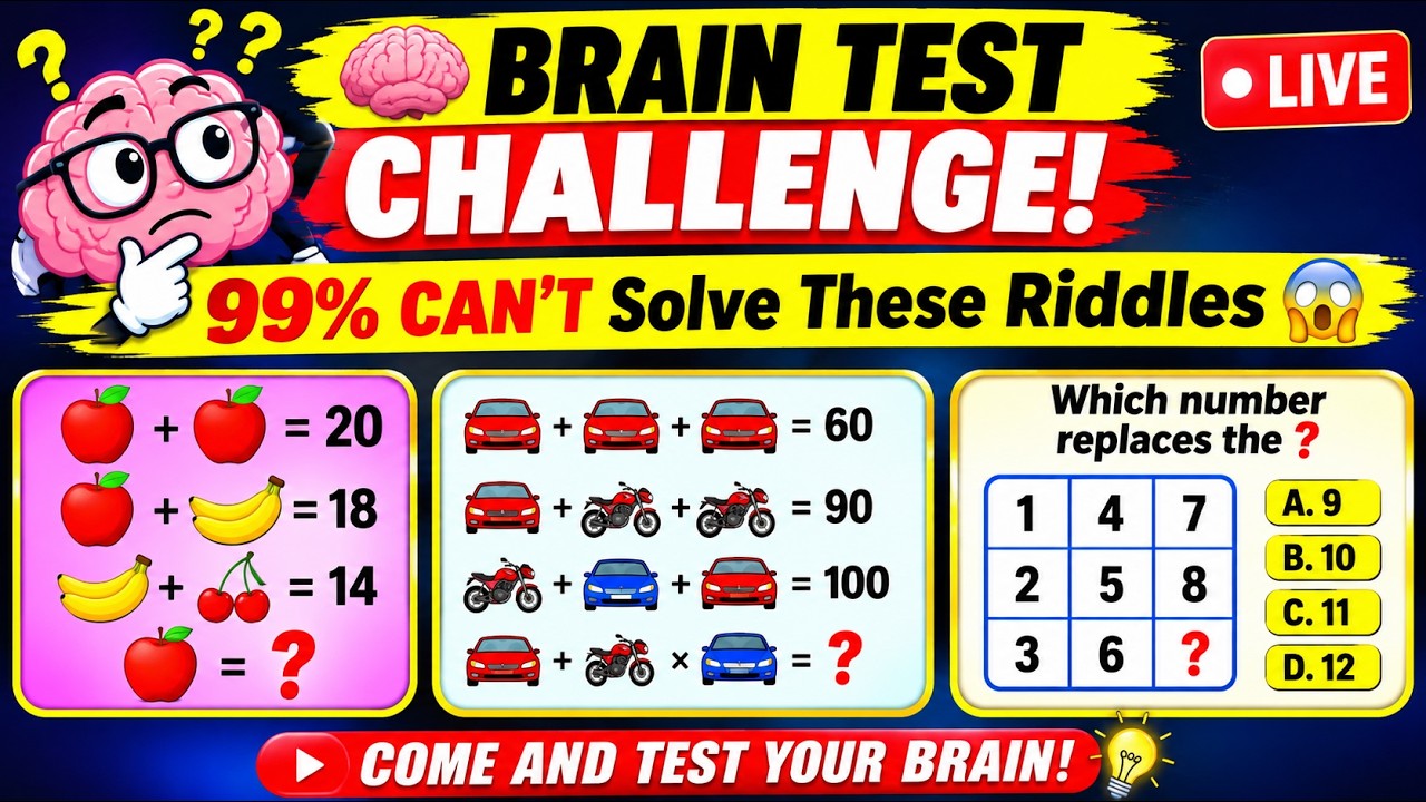 🧠 BRAIN TEST CHALLENGE! 99% CAN'T Solve These Riddles 😱 | LIVE
