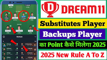 Dream11 Substitute player Rule 2025 | Substitute players ka point kaise milega |Dream11 Backups rule