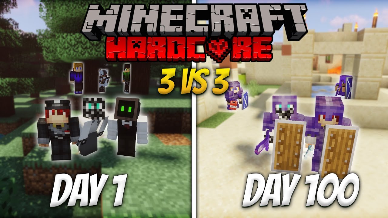 We Survived 100 Days In Hardcore Minecraft - 3v3 Minecraft Hardcore 100 Days