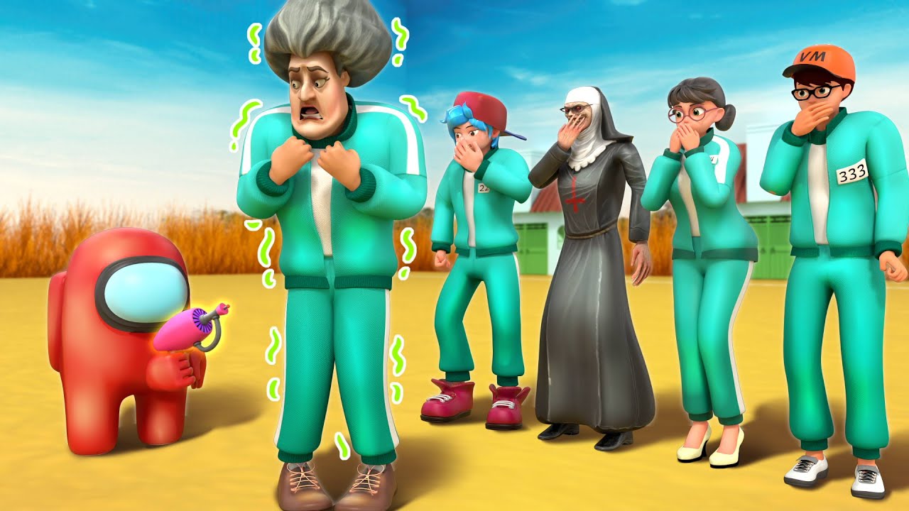 Scary Teacher 3D vs Squid Game | Juego de Boca Seca: Tirar de la cuerda Desafío de Caramelo Dalgona