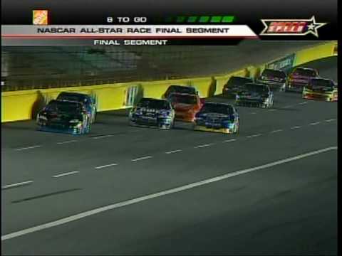 Sprint All Star Race Denny Hamlin puts Kyle Busch in the wall Lowes Motor Speedway 2010.mpg