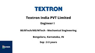 Textron India | Engineer I | BE/BTech/ME/MTech - Mechanical Engineering | Bengaluru, Karnataka, IN