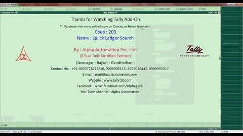Tally Add On : Quick Ledger Search in Tally,ERP9 software.