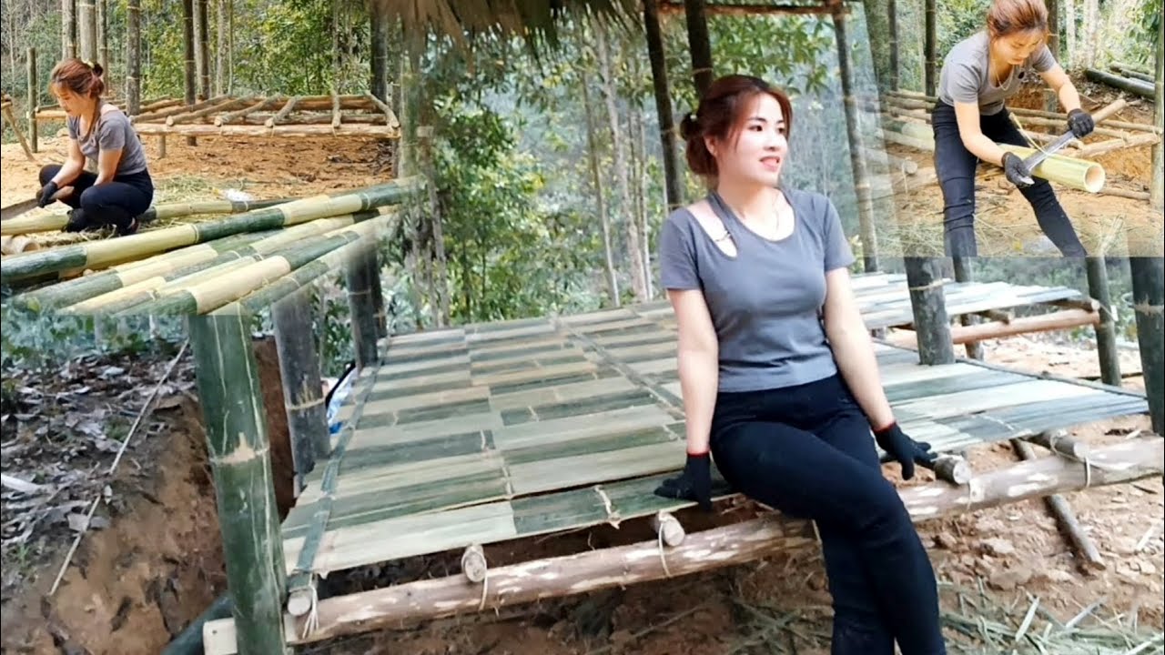 Video: Young girl builds a new life. Start with bamboo house building ...