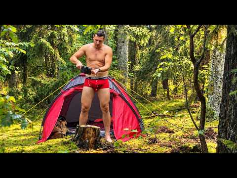 Fishing Alone in Heavy Rain | A Wild Night in the Forest