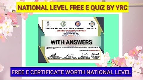 NATIONAL LEVEL FREE E CERTIFICATE QUIZ BY YRF - FREE E CERTIFICATE QUIZ WITH ANSWERS - QUIZ ONLINE