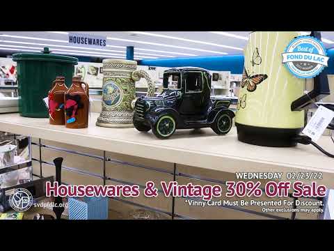 SVDP Fond du Lac: Housewares & Vintage 30% Off Sale (02/23/22)