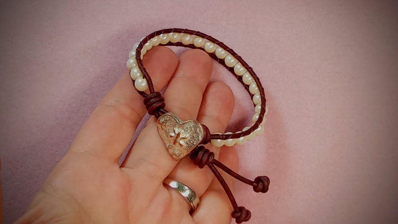 Leather and Pearl Bracelet Traditional Method Using Two Needles
