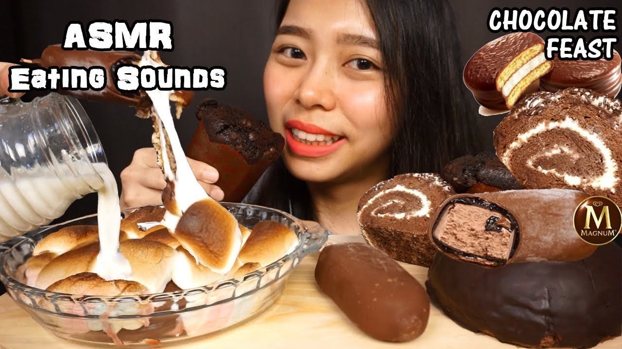 ASMR Baked Marshmallow Choco Pie with Milk & Chocolate Desserts | Eating Sounds | No Talking