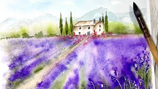 With Easy Steps in Watercolor, Paint a Lavender Field and a Beautiful House