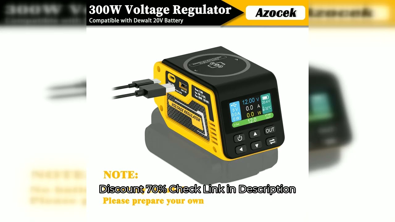Azocek 300W Portable DC Voltage Regulator with Wireless Charging & Type-C Compatible with Dewalt 20V