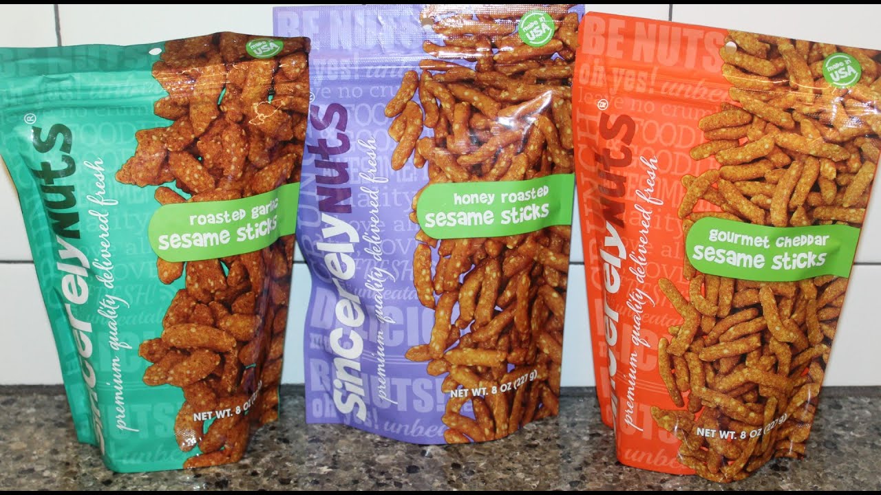 Sincerely Nuts Sesame Sticks Roasted Garlic, Honey Roasted & Gourmet