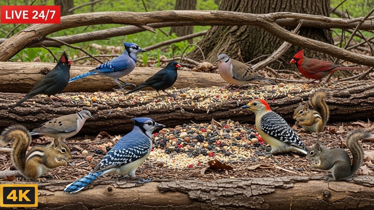 🔴 24/7 LIVE: Cat TV 😺 Cute Birds and Squirrels in Nature 🐦 Cat Games 4K