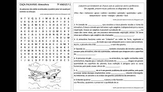CAÇA-PALAVRAS: Atmosfera (7º ano EF) CAÇA-PALAVRAS: Atmosfera (7º ano EF)