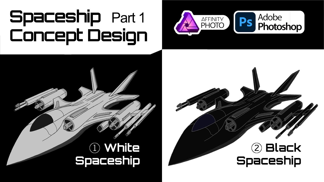 Concept Design / Art of a Sci-Fi Stealth Spaceship - Part 1: Sketching Stage 1 - Timelapse