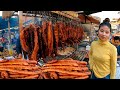 Most popular cambodian street food  tasty yummy grilled fish duck pork ribs  pigs intestine