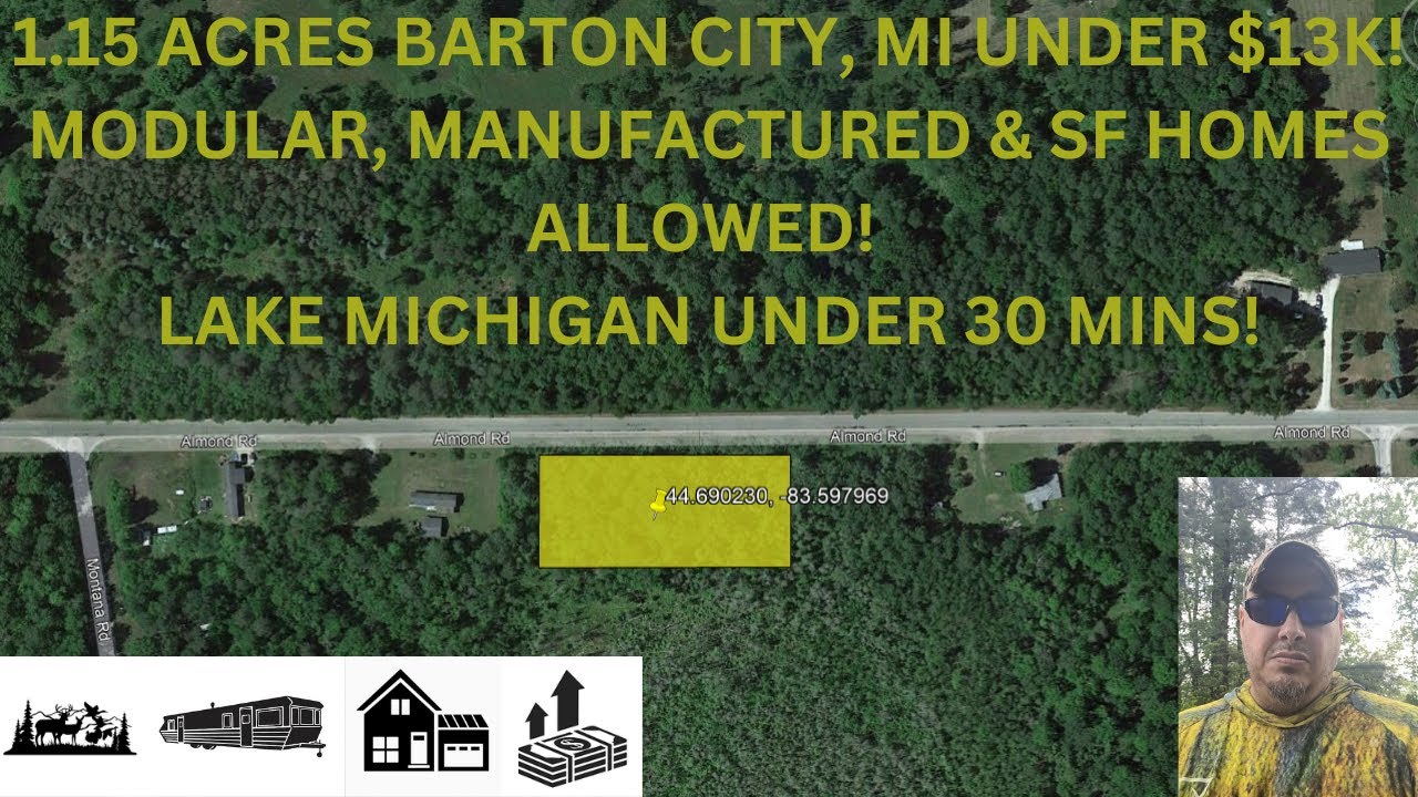 1.15 ACRES BARTON CITY, MI UNDER 13K! 30 MINS TO LAKE MICHIGAN! MOBILE