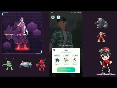 Derrotando o Líder da Equipe GO Rocket Arlo. Nessa batalha os Pokémon de  Arlo foram: Scyther, Crobat e Scizor. Como counter os escolhidos foram 2, By Jogada Excelente