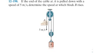 Dynamics 12.198 - If the end of the cable A is pulled down with a speed of 5m/s, determine the speed