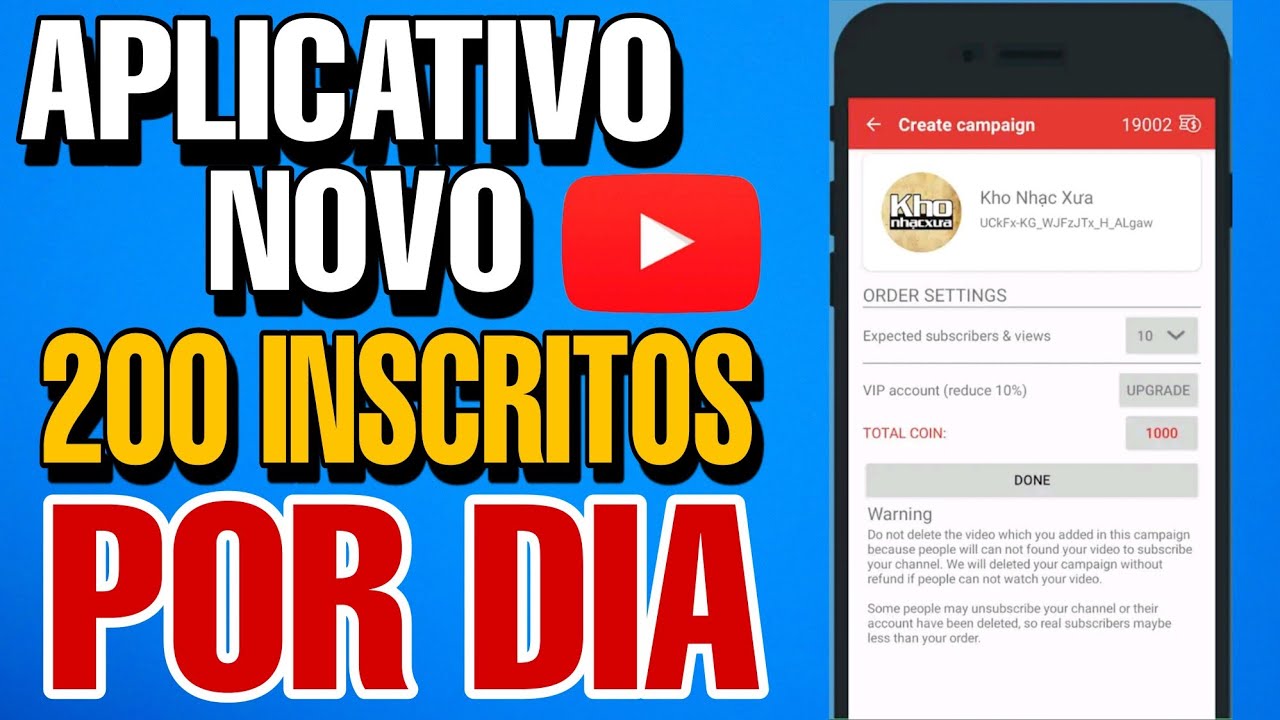 MELHOR APLICATIVO PRA GANHAR INSCRITOS NO  YOUTUBE | 1000 INSCRITOS EM POUCOS DIAS ( INCRIVEL )