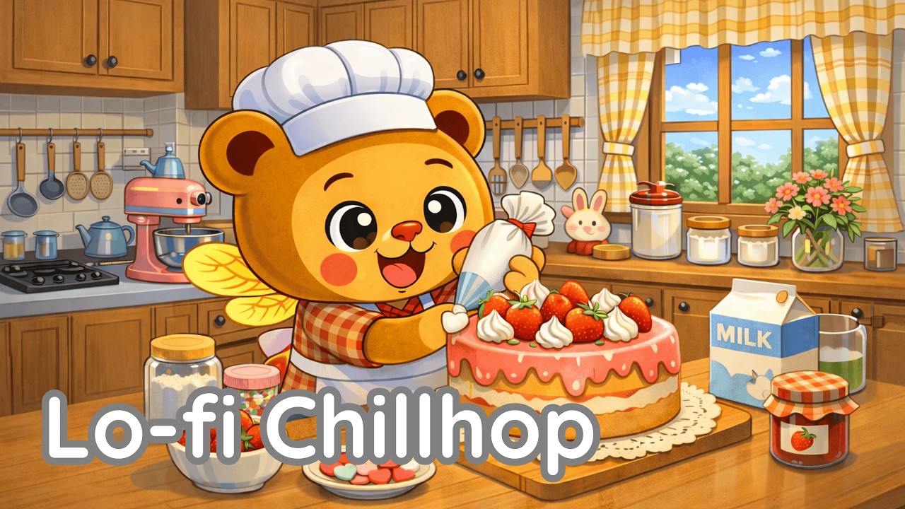 Cozy Kitchen Lo-Fi & Chillhop 🍓 Beargon Baking Cake Background Music for Study, Relax & Focus