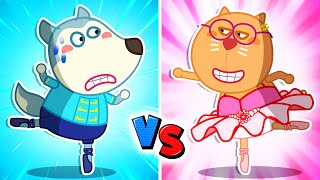 Pink vs Blue Ballerina Challenge with Lycan and Friends 🐺 Funny Stories for Kids @LYCANArabic