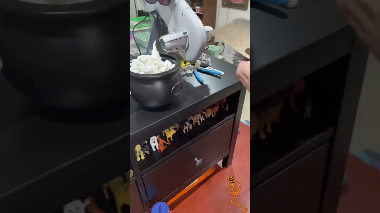 Instead of candy, I’m giving skeletons out for Halloween.