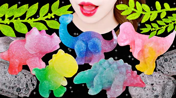 ASMR DINOSAUR JEWELRY CANDY JELLY, STONE, CRISPY LEAVES 공룡 보석젤리, 먹는 돌 먹방 EATING SOUNDS MUKBANG 琥珀糖