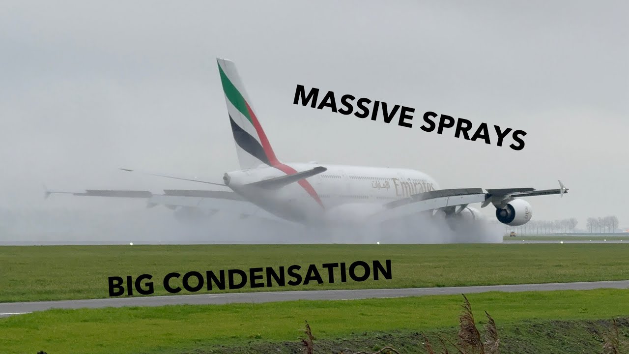 Extreme Wing Condensation & Spray During Aircraft Landings