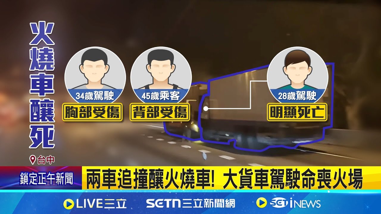 兩車追撞釀火燒車! 大貨車駕駛命喪火場 國道追撞車禍! 貨車駕駛逃生不及受困車內│記者 屈道昀 陳政棟 沈明志│新聞一把抓20250327│三立新聞台