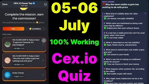 Cex.IO Quiz Answers Today 05 & 06 July | Cex.io Daily Quiz | Cex io daily combo | Cex.io daily quiz