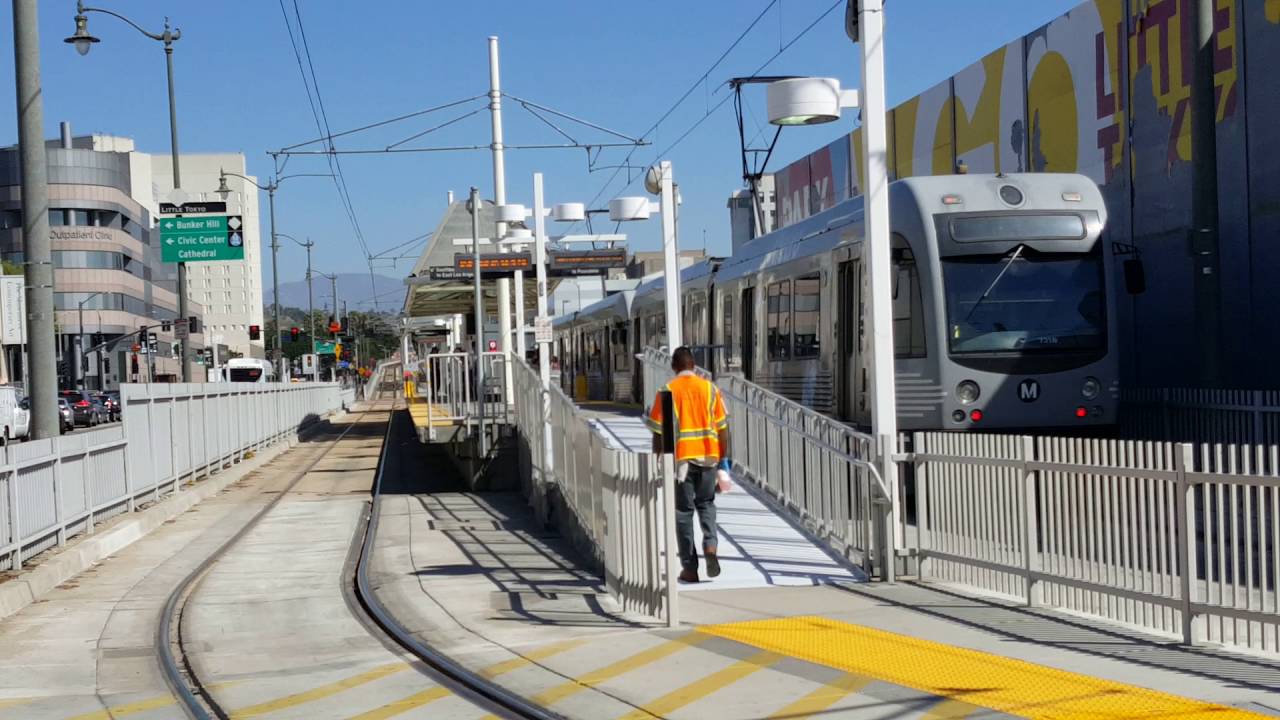 L.A. Metro Gold Line Train Arriving At Little Tokyo/Arts District Station
