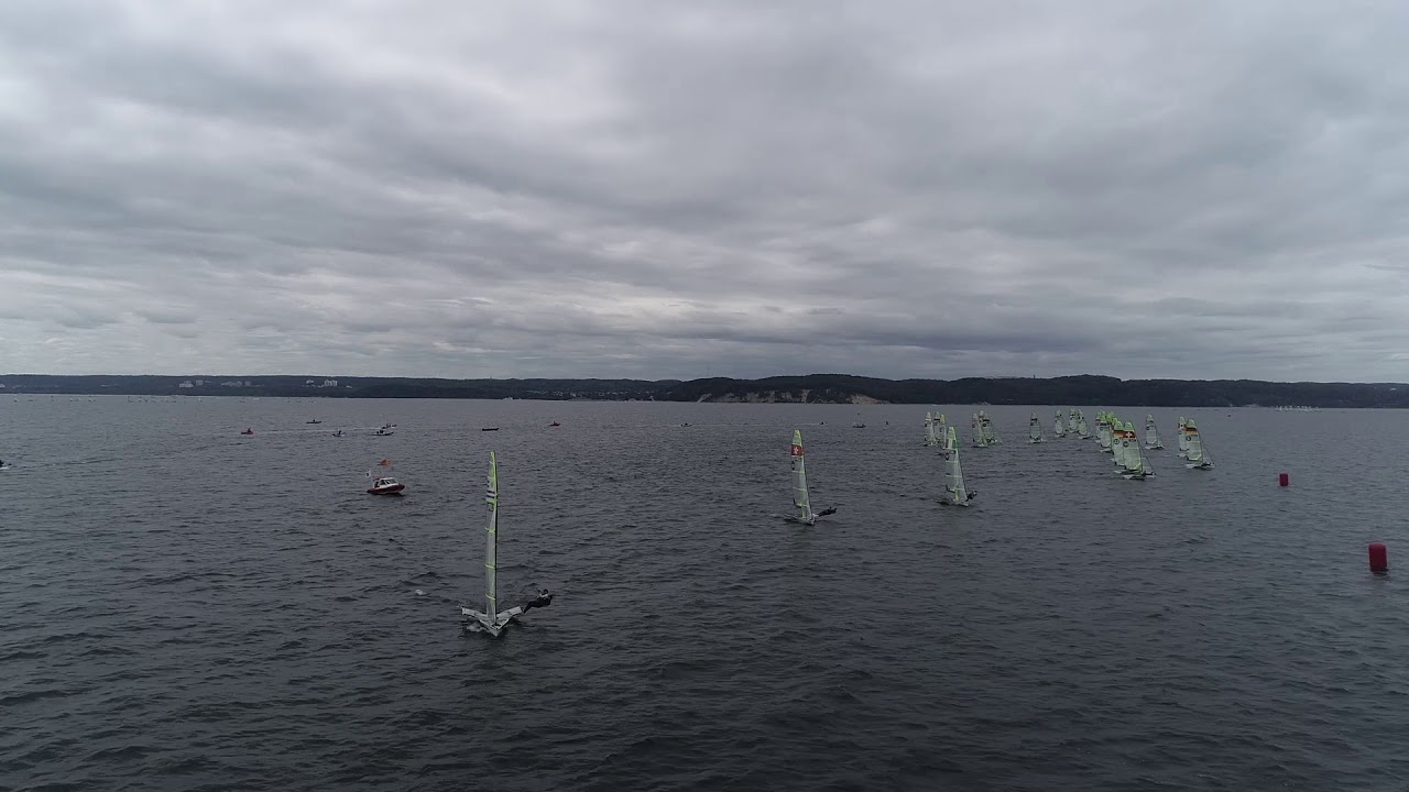 49er Sailing Race 2 - Start - Blue Fleet - 2018 European Championship - Day 1