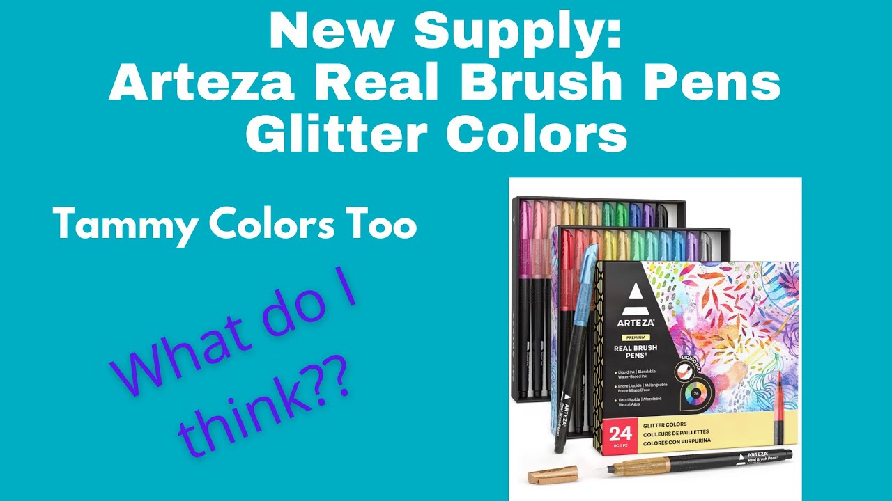 Arteza Metallic Real Brush Pens, 16 Colors, Blendable Watercolor Markers, Liquid Ink, Art Supplies for Lettering, Calligraphy