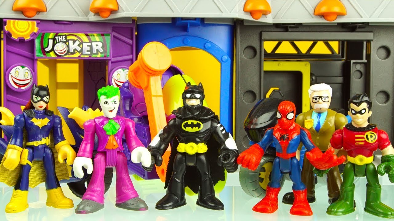 BATMAN, SPIDERMAN & BATGIRL take on JOKER on their motorcycles superhero toys video