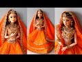 Barbie doll LEHENGA CHOLI | How to decorate a doll with indian bridal dress/jewellery | Doll Lehenga