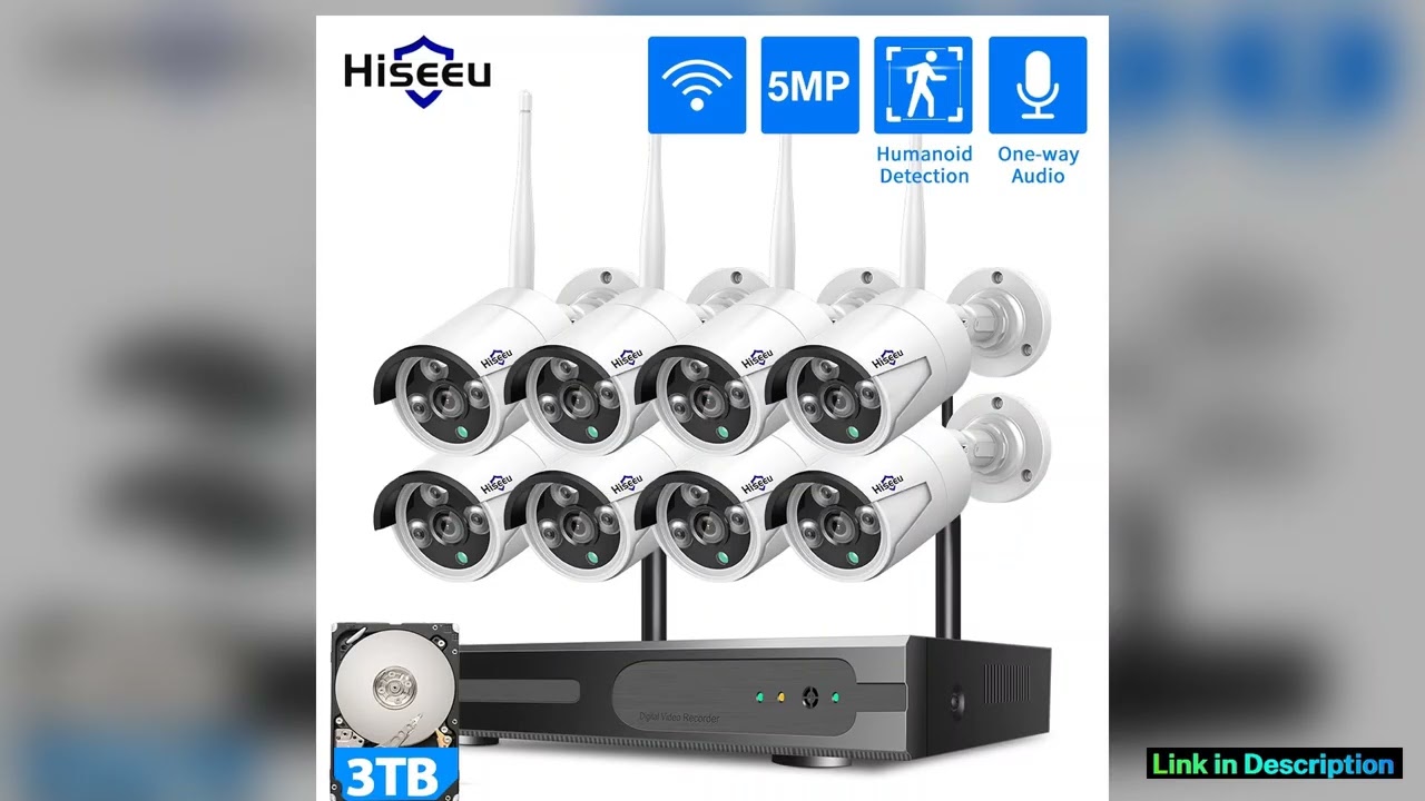 Hiseeu 5MP WiFi CCTV Camera Security System IR Night Vision Bullet Camera Set 10CH NVR Wireless CCT