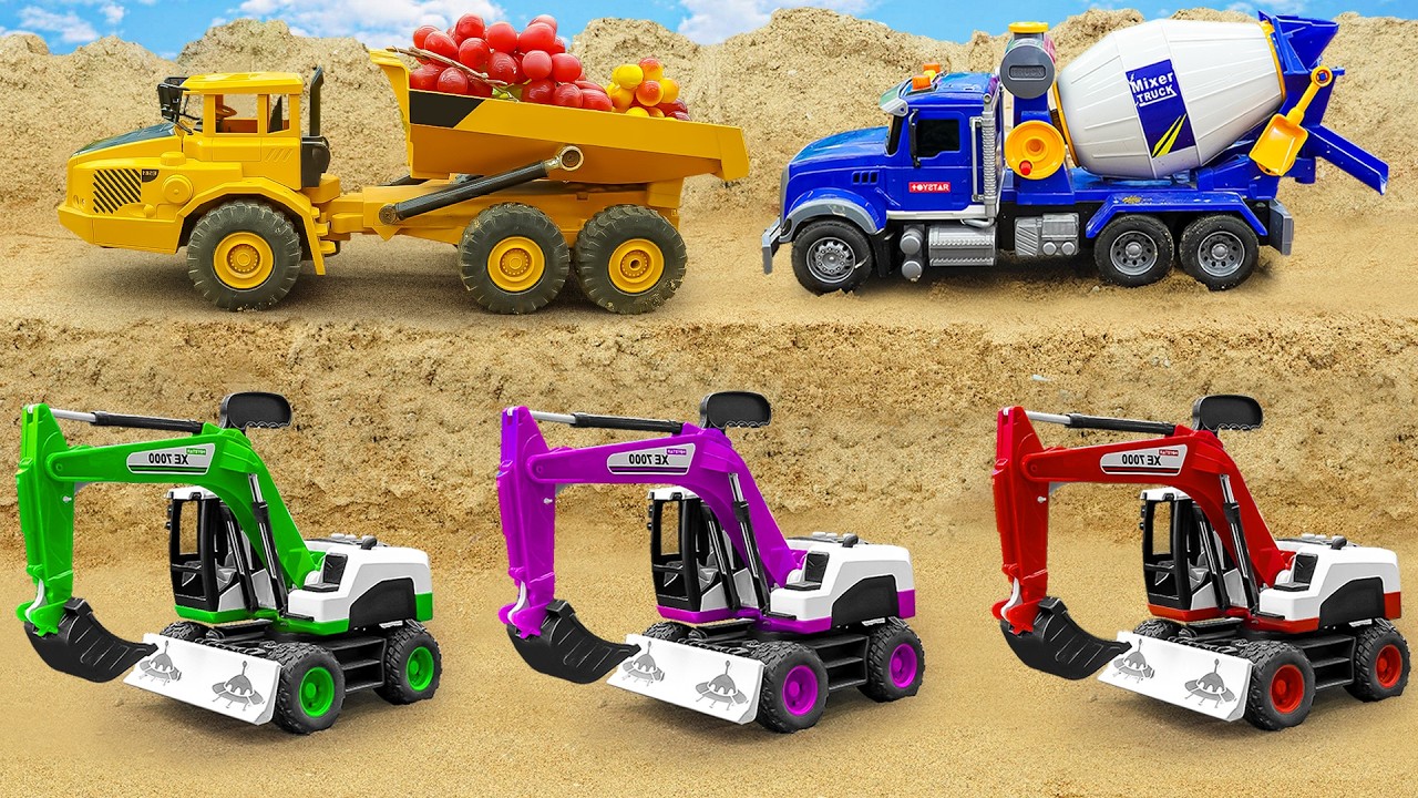 Excavator, Cement Mixer and Crane Build a New Sand Bridge | Toy Car Story