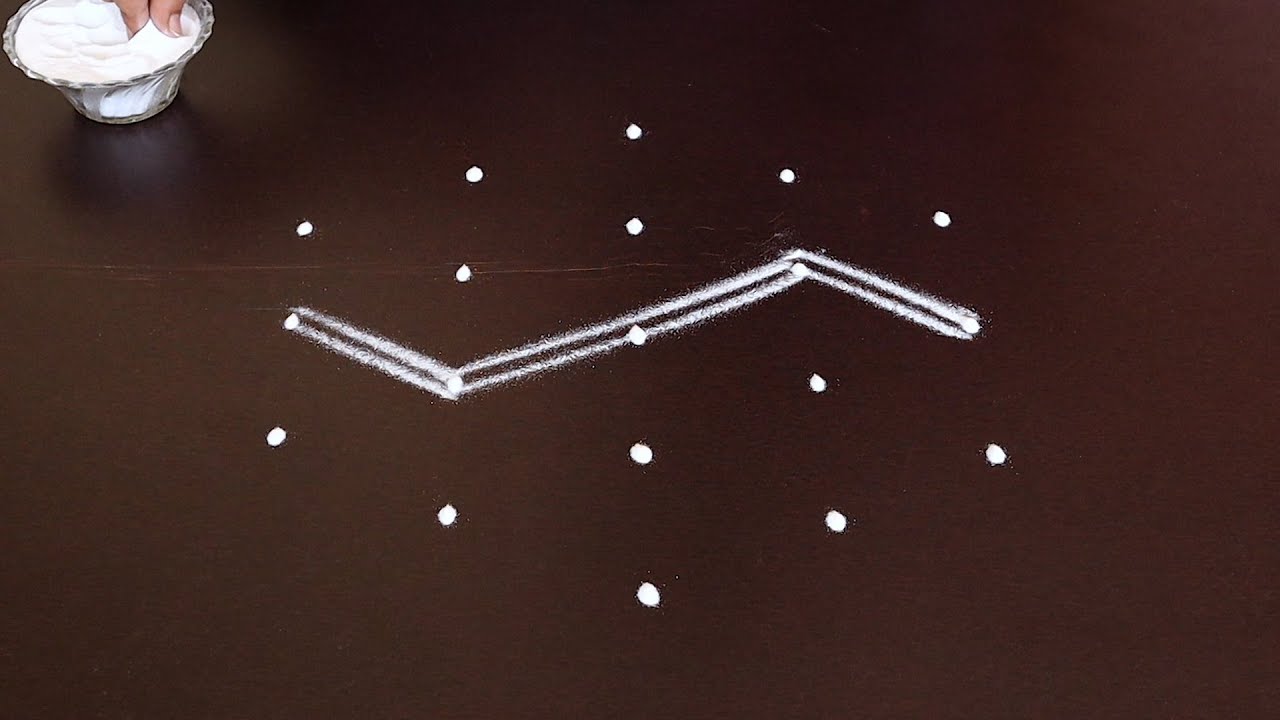 Easy Two Lines Rangoli Design | Daily Rangoli Design | 5 to 3 Dots ...