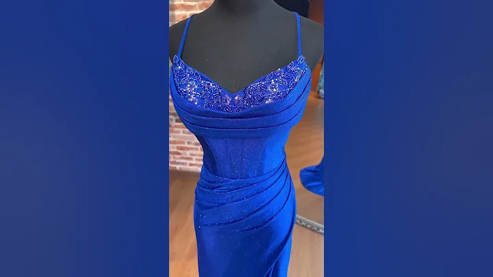 Mermaid Ruched Beaded V Neck Glitter Satin Slit Prom Dress #stacees #prom