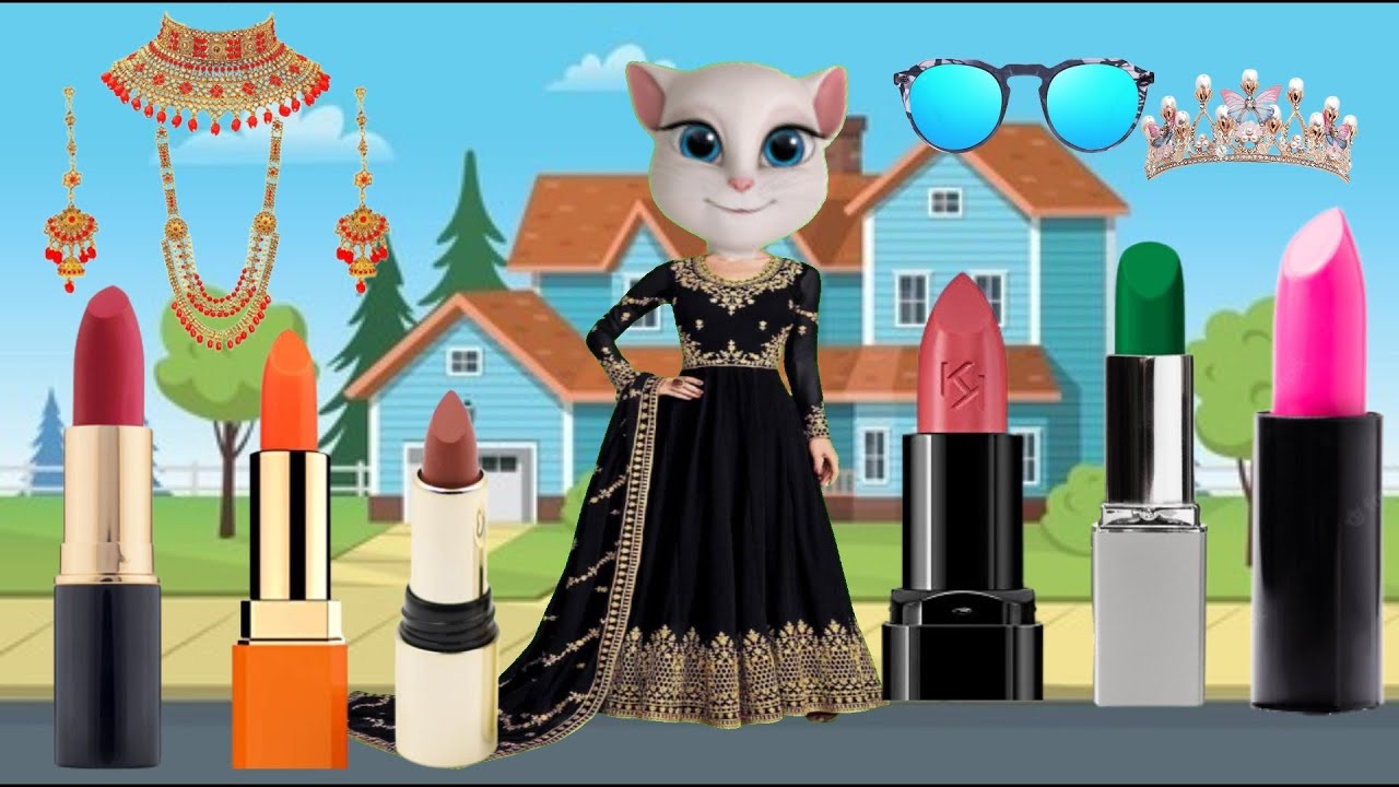 Talking Angel Colour full Lipstick, Taj, Sunglasses, Best Colour Cat Makeup Comedy Videos.
