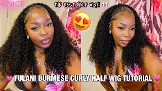 COMFORTABLE! FULANI BURMESE CURLY HALF WIG *VERY EASY * THE BEST HAIR FOR THE SUMMER! 😍UNICE💕